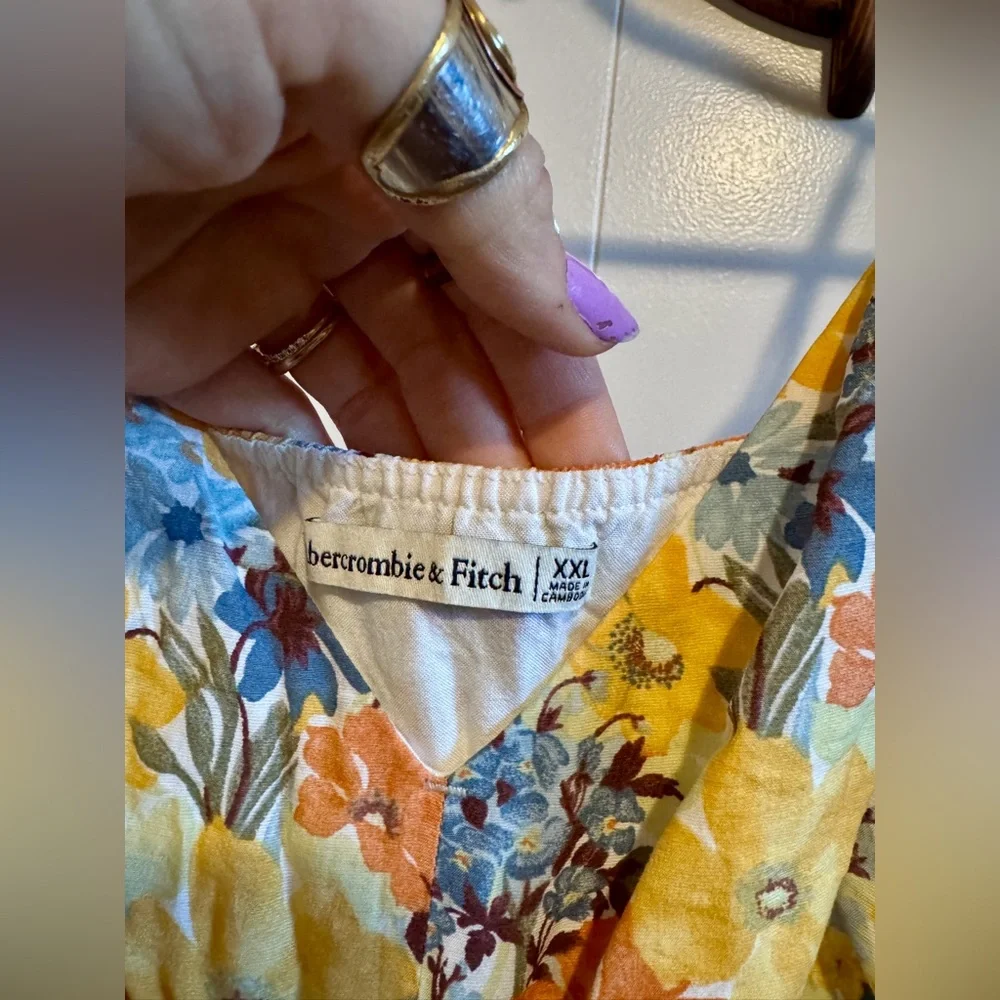 Abercrombie & Fitch Yellow Floral Maxi Dress with Blue Floral Print